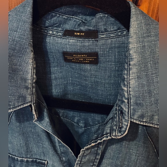 BLUE DENIM ALL SAINTS LINEN SHIRT - Picture 5 of 11